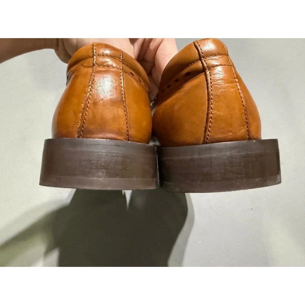 Fratelli Footwear Loafers Mens 12M Tan Leather Geometric Stitched Square Toe